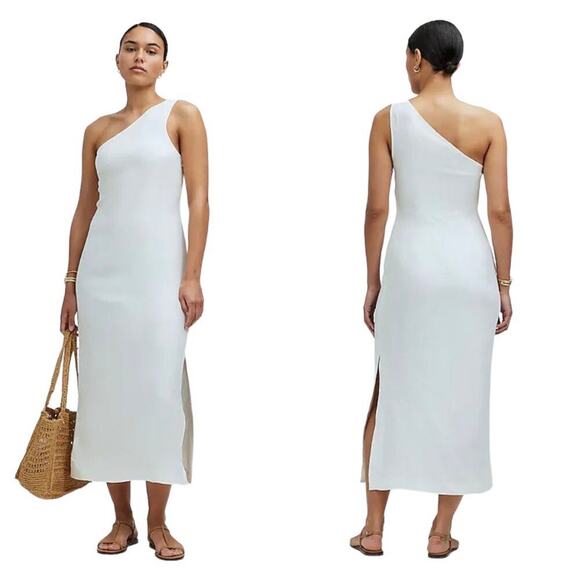 madewell one-shoulder midi dress lighthouse cream nq624 women size 0 - Picture 1 of 5